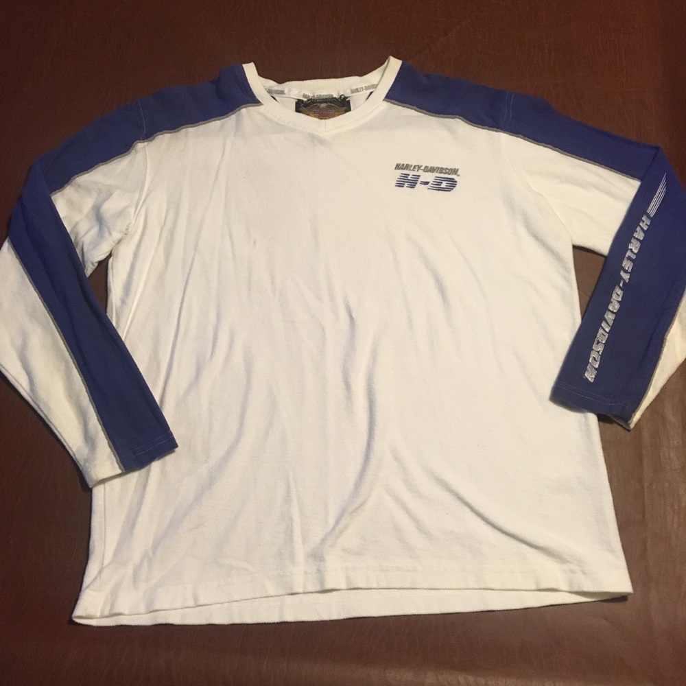 Vtg Harley Colorblock Arm Spellout Tee L